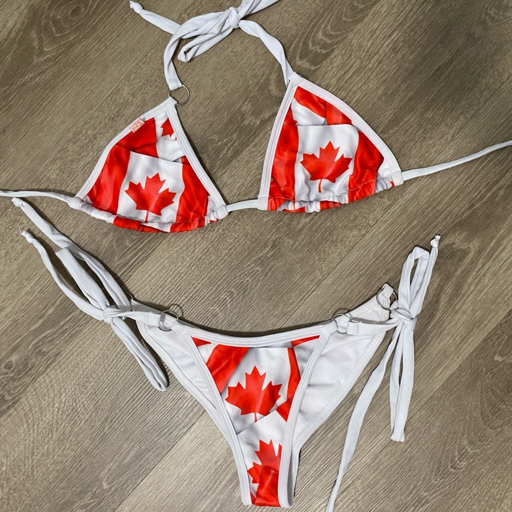 Red & White Canada Bikini Set